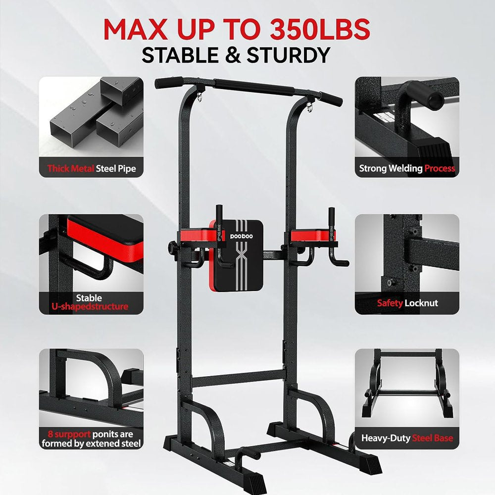 Body Champ Multifunction Power Tower Dip Station Pull up Bar Power Rack for Home Gym Strength Training Workout Equipment Max Weight 480Lbs